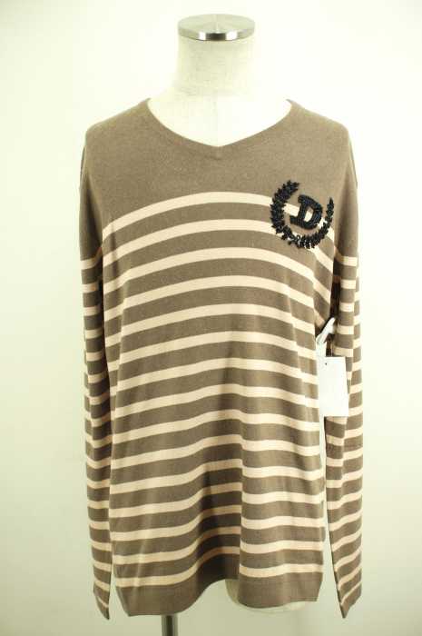 DOUBLE STANDARD CLOTHING （ダブルスタンダードクロージング） D/him. ロゴビジュー付きVネックボーダーニット レディース ワンピース
