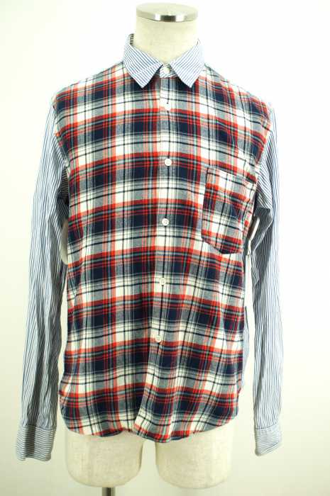 COMME des GARCONS HOMME （コムデギャルソンオム） AD2009 チェックストライプ切替ボタンシャツ メンズ トップス