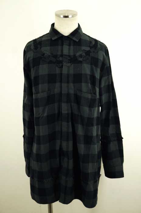 (A)crypsis （エイクライプシス） 16AW NYFW CHAIN SHIRT デザインブロックチェック比翼シャツ メンズ トップス