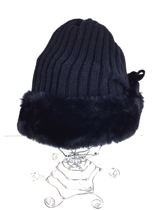 epine(エピヌ) velours ribbon knit fur cap black レディース 帽子