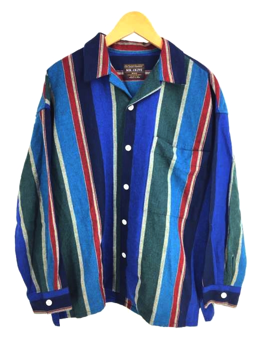 MR.OLIVE（ミスターオリーブ） WIDE MULT STRIPE BEL BIG SILHOUTTE OPEN COLAR SHIRT メンズ トップス