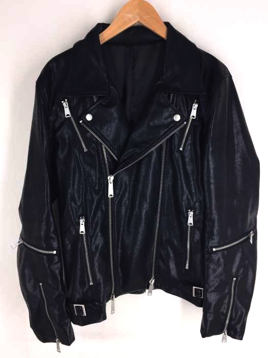 NO ID.BLACK(ノーアイディー ブラック) シンセティックレザーシンメトリーライダースジャケット メンズ アウター
