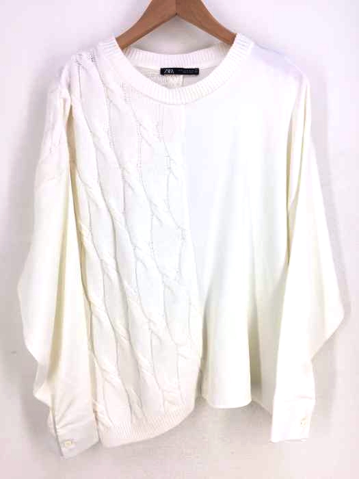 ZARA（ザラ） コントラスト 切替 サテン ケーブルニット セーター レディース トップス