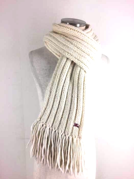 BURBERRY BLUE LABEL（バーバリーブルーレーベル） ホースマーク刺繍ニットフリンジマフラー レディース ファッション雑貨