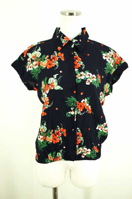 ZARA BASIC (ザラベーシック) 花柄レーヨンボタンシャツ レディース トップス