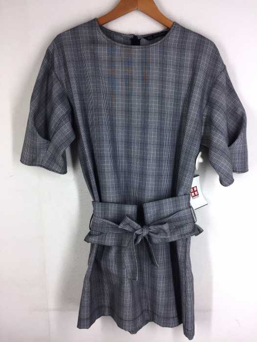 ZARA BASIC (ザラベーシック) ウエストベルト付きチェックワンピース レディース ワンピース