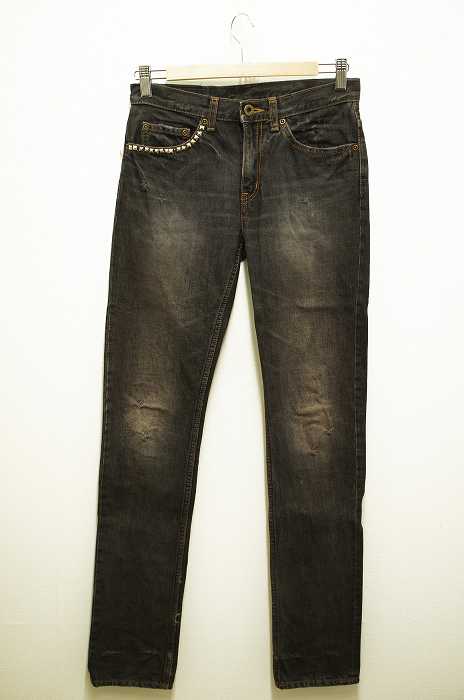 HYSTERICS （ヒステリクス） スタッズ付き加工ブラックデニムスリム