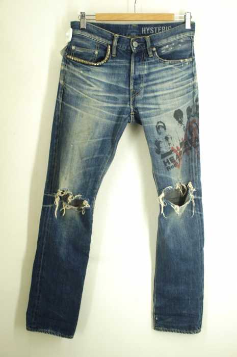 HYSTERIC GLAMOUR (ヒステリックグラマー) スタッズ プリント クラッシュ加工 メンズ パンツ