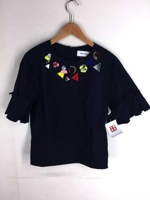 MUVEIL（ミュベール） Embellished Neck T-shirt 袖フリル宝石刺繍 レディース トップス
