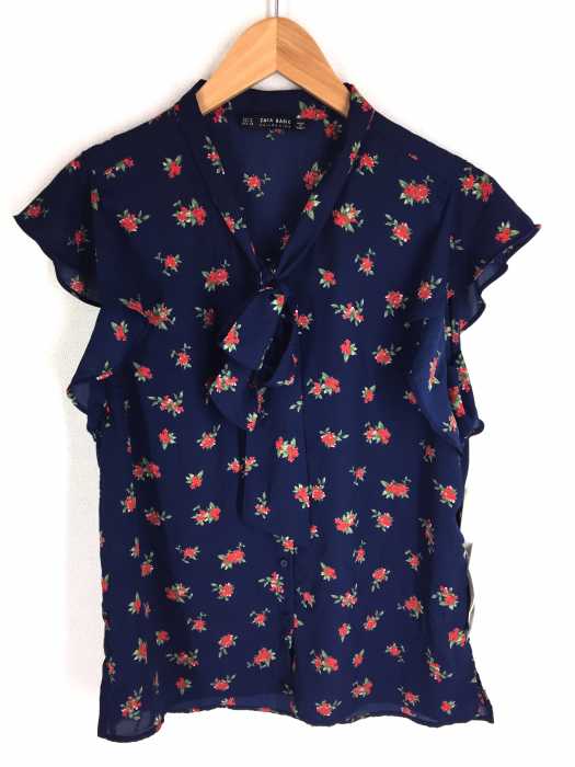ZARA BASIC (ザラベーシック) フロントリボン 花柄シャツ レディース トップス