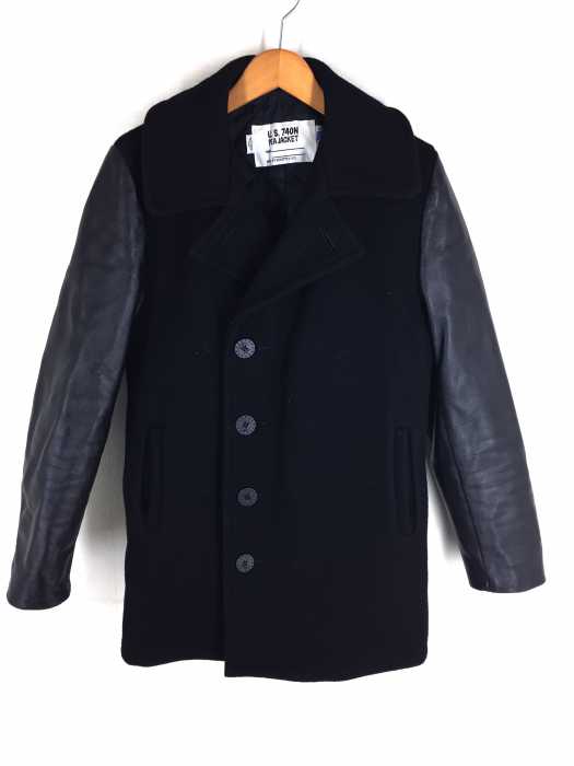 Schott × journal Standard（ショット ジャーナルスタンダード） 別注 LEATHER SLEEVE S/BREASTED PEACOAT 袖レザー シングルピーコート メンズ アウター