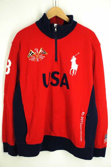 Polo by RALPH LAUREN （ポロバイラルフローレン） ロゴ刺繍入り　ハーフジップ　コットンニット メンズ トップス