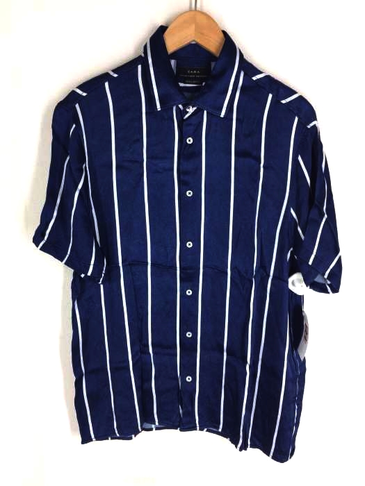 ZARA（ザラ） ストライプ 半袖サテンシャツ メンズ トップス