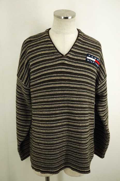 TOMMY HILFIGER （トミーヒルフィガー） ロゴ刺繍ワッペンドロップショルダーボーダーニットトップス メンズ トップス