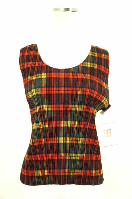PLEATS PLEASE ISSEY MIYAKE （プリーツプリーズイッセイミヤケ） チェック柄ノースリーブトップス レディース トップス