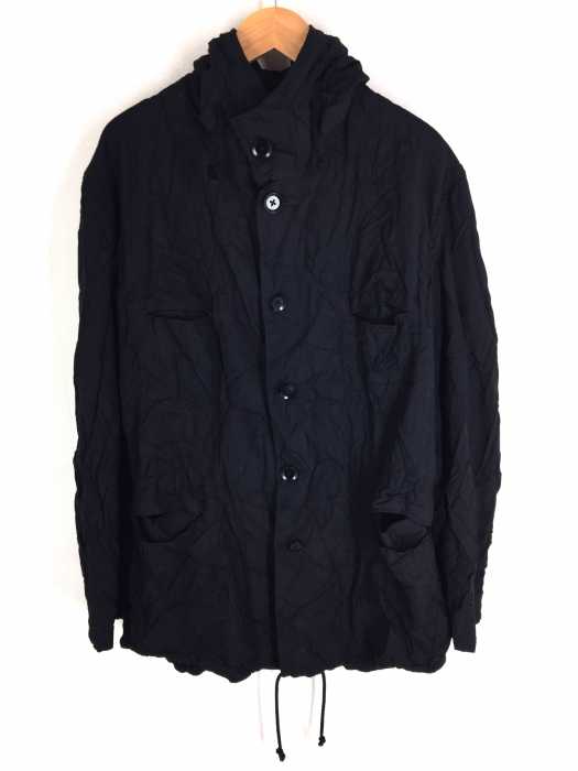 Yohji Yamamoto POUR HOMME (ヨウジヤマモトプールオム) 14SS シワギャバ 雨濡れ期 カラス期 モッズコート ロングフーディー メンズ アウター