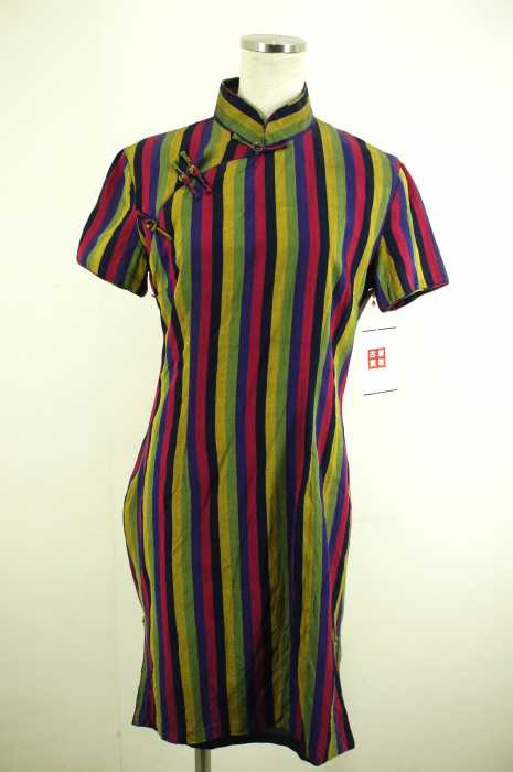 Used ブランド不明 マルチストライプチャイナドレス レディース ワンピース ブランド古着買取販売バズストア