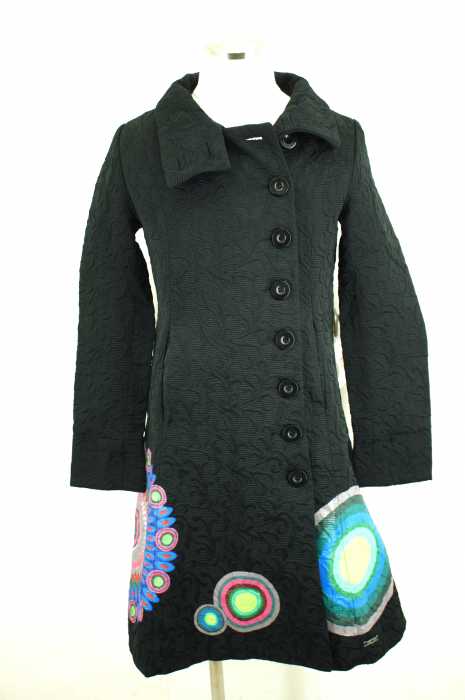 DESIGUAL （デシグアル） Schwarz Mantel Jacke 総刺繍トレンチコート レディース アウター