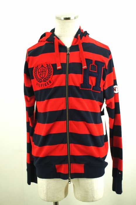 TOMMY HILFIGER （トミーヒルフィガー） ワッペン付きボーダーフルジップパーカー メンズ トップス