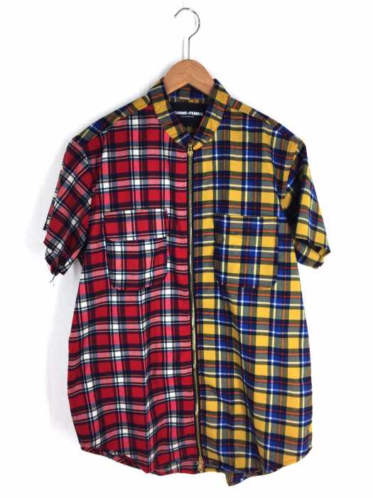 HOMME  FEMME LA（オムフェム エルエー） Half and half zip-up shirt メンズ トップス