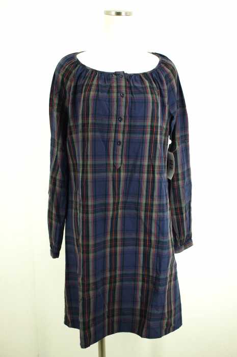 SISLEY （シスレー） ノーカラーチェック柄プルオーバーシャツワンピース レディース ワンピース
