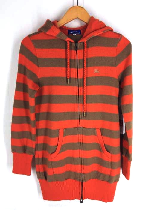 BURBERRY BLUE LABEL(バーバリーブルーレーベル) ボーダー ウールジップアップニットパーカー レディース トップス