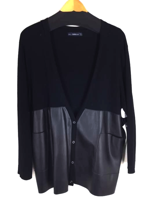 ZARA KNIT(ザラニット) フェイクレザー 切替 カーディガン レディース トップス