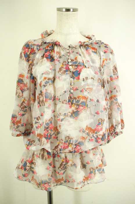 HYSTERIC GLAMOUR (ヒステリックグラマー) シフォン猫柄チュニック レディース トップス