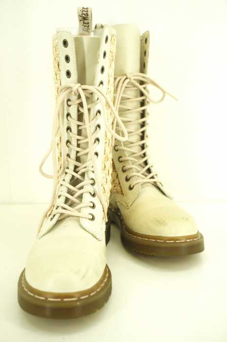 Dr.Martens (ドクターマーチン) MALA アイボリー ヌバックレザー編み込みボトム 14ホールブーツ レディース シューズ