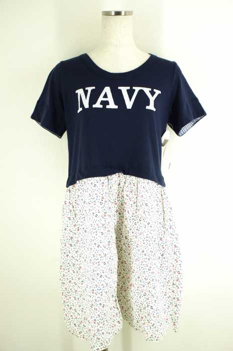 POU DOU DOU (プードゥドゥ) NAVYプリント シャツ切替 レディース ワンピース