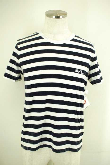 MHL. （エムエイチエル） ボーダーVネックロゴTシャツ メンズ トップス