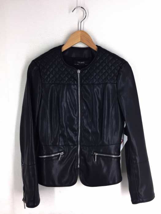 ZARA BASIC (ザラベーシック) ノーカラー キルティング切替シングルライダースジャケット レディース アウター