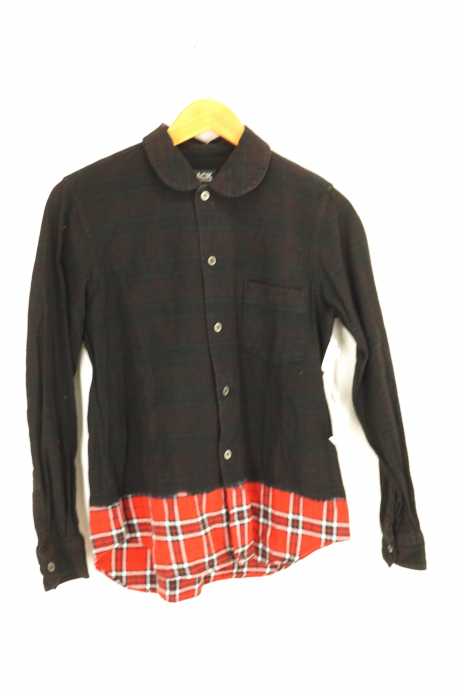 BLACK COMME des GARCONS （ブラックコムデギャルソン） AD2009 後染め加工丸襟チェックシャツ レディース トップス