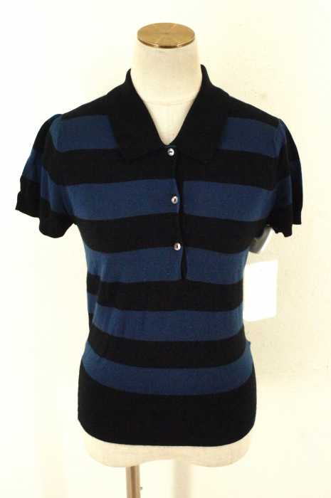 adam et rope×JOHN SMEDLEY (アダムエロペ×ジョンスメドレー) ボーダーコットンニットポロシャツ レディース トップス