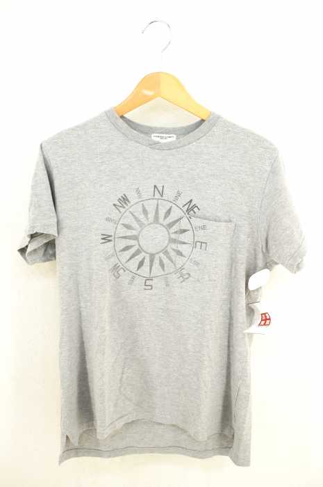Engineered Garments (エンジニアードガーメンツ) Compass Printed Cross Crew Neck T-Shirt 染み込みプリントポケT メンズ トップス