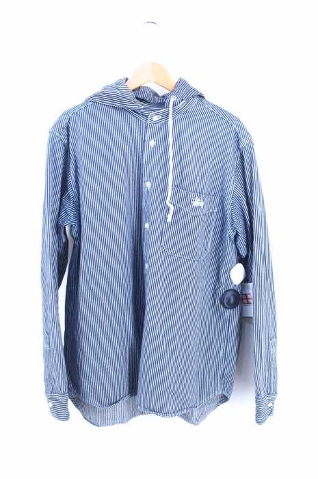 STUSSY （ステューシー） 着脱フード付き 胸ロゴ刺繍ヒッコリーストライプペインターシャツ メンズ トップス