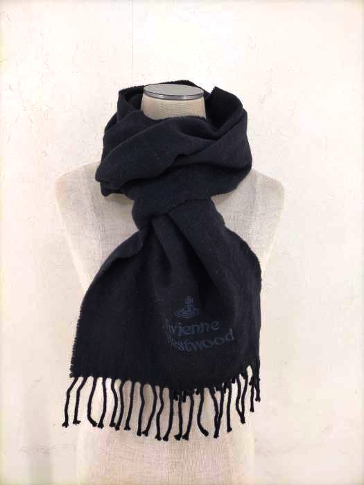 Vivienne Westwood（ヴィヴィアンウエストウッド） ロゴ刺繍 ウールフリンジマフラー レディース ファッション雑貨