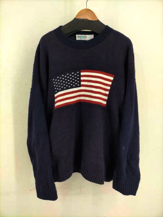USED古着(ユーズドフルギ) NEW ERA 星条旗柄 アクリルニット USA製 メンズ トップス