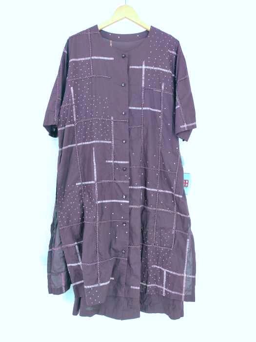Haat ISSEY MIYAKE（ ハート イッセイミヤケ） 19AW サイドスリット 総柄ワンピース 半袖ショートスリーブ Long Length (Maxi) レディース ワンピース