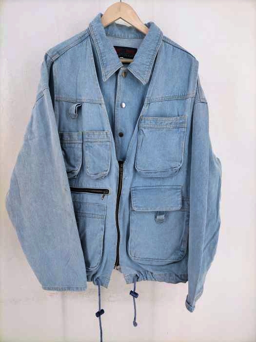 USED古着(ユーズドフルギ) 90s EXHAUST JEANS ベストレイヤードデザインデニムトラッカージャケット メンズ アウター