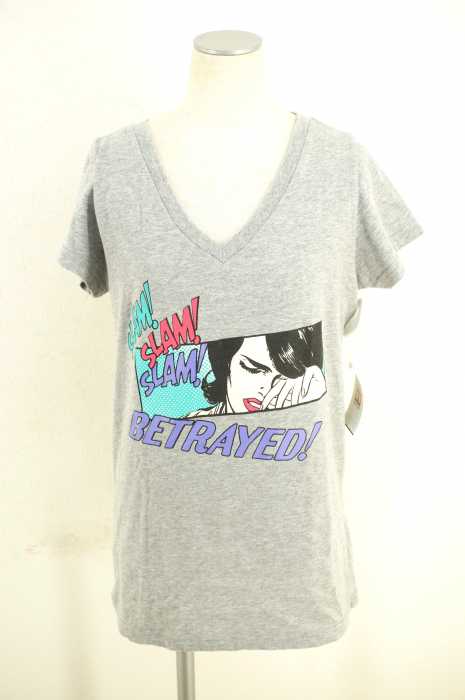 X-girl × MARVEL (エックスガールマーベル) コミック柄Vネック半袖Tシャツ レディース トップス