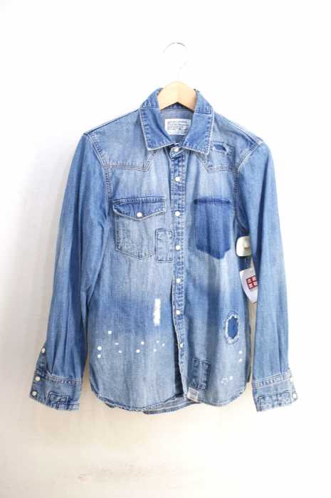 AZUL by moussy (アズールバイマウジー) リメイク加工デニム長袖ウエスタンシャツ メンズ トップス