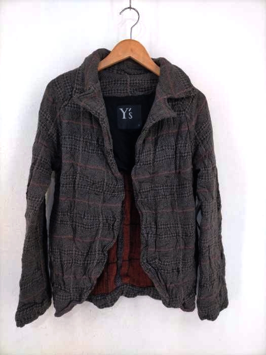 Ys（ワイズ） 09AW チェック柄ウール縮絨加工ボタンレスジャケット レディース アウター