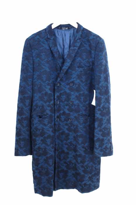 COMME des GARCONS HOMME PLUS (コムデギャルソンオムプリュス) AD2011 11AW Decadence期 Look35 カモ柄 裏フリル装飾 ジャガード織ダブルボタンチェスターコート メンズ アウター