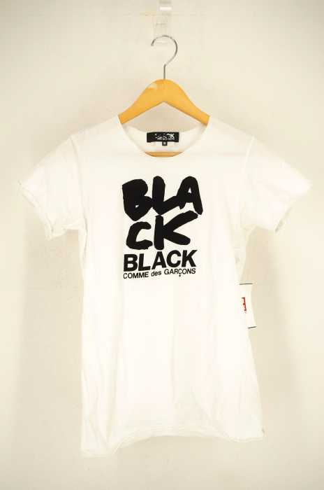 BLACK COMME des GARCONS 　（ブラックコムデギャルソン） AD2008 カットオフ加工ロゴプリントTシャツ レディース トップス
