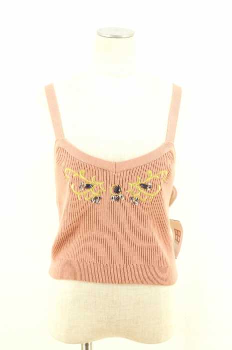 EVRIS (エヴリス) フロント刺繍ニットキャミソール レディース トップス