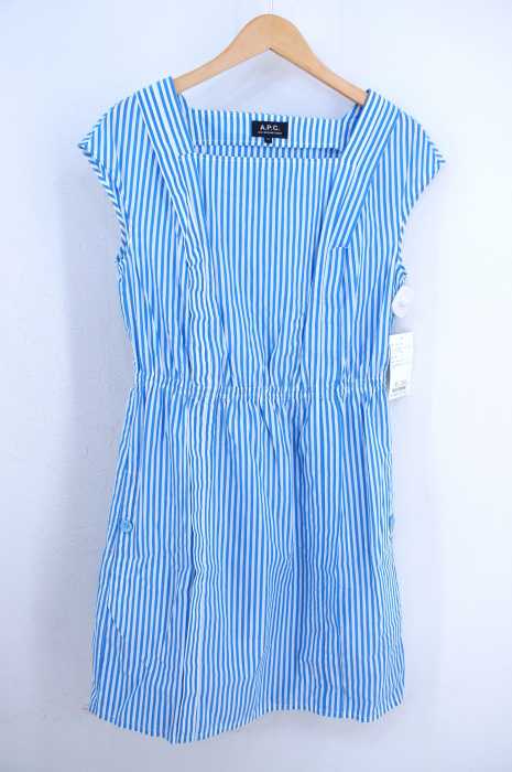A.P.C. (アーペーセー) ロンドンストライプ柄 ノースリーブフレアワンピース レディース ワンピース
