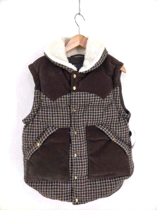 Harris Tweed（ハリスツイード） コーデュロイ×ツイードパッチワーク 襟ボアダウンベスト メンズ アウター