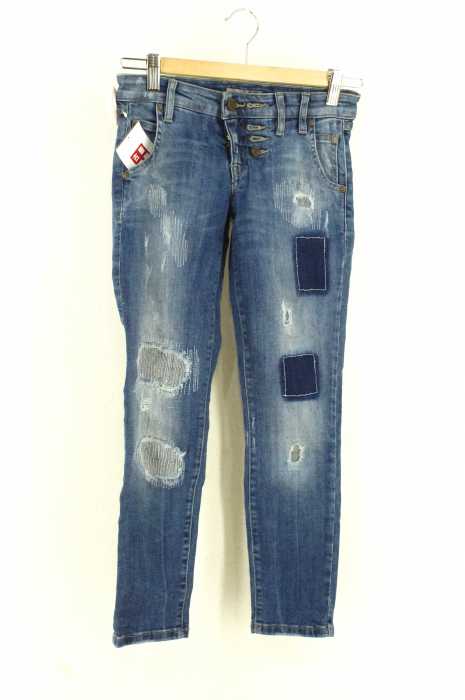 GUESS （ゲス） ダメージ加工 パッチワークデザインデニムストレッチパンツ レディース パンツ