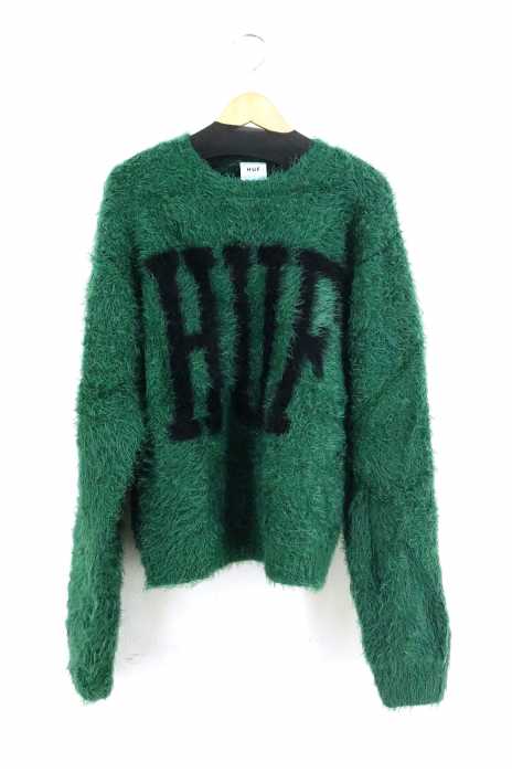 HUF （ハフ） FUR YARN WOMENS CREW SWEATER デカロゴ起毛ニット レディース トップス